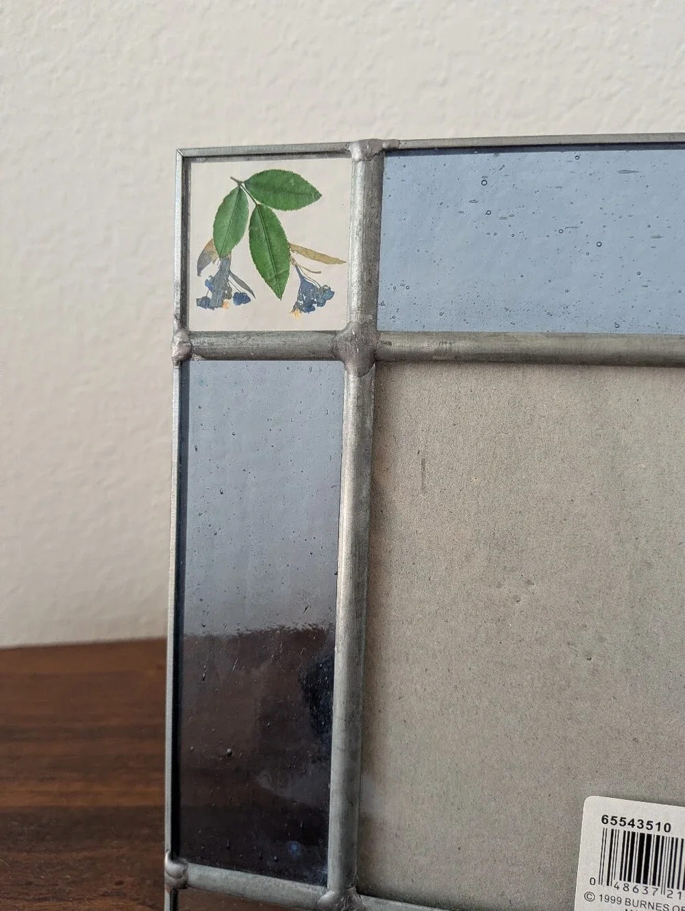 Vtg Carr Blue Leaded Glass Picture Frame Dried Press Flowers Photo Size 3.5